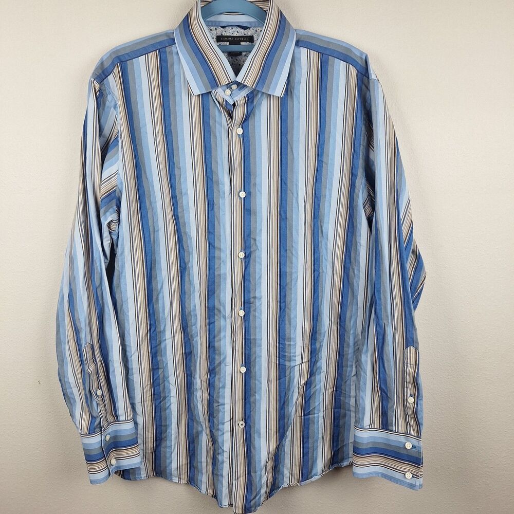 Banana Republic Shirt Mens XL Long Sleeve Button Up Blue Striped